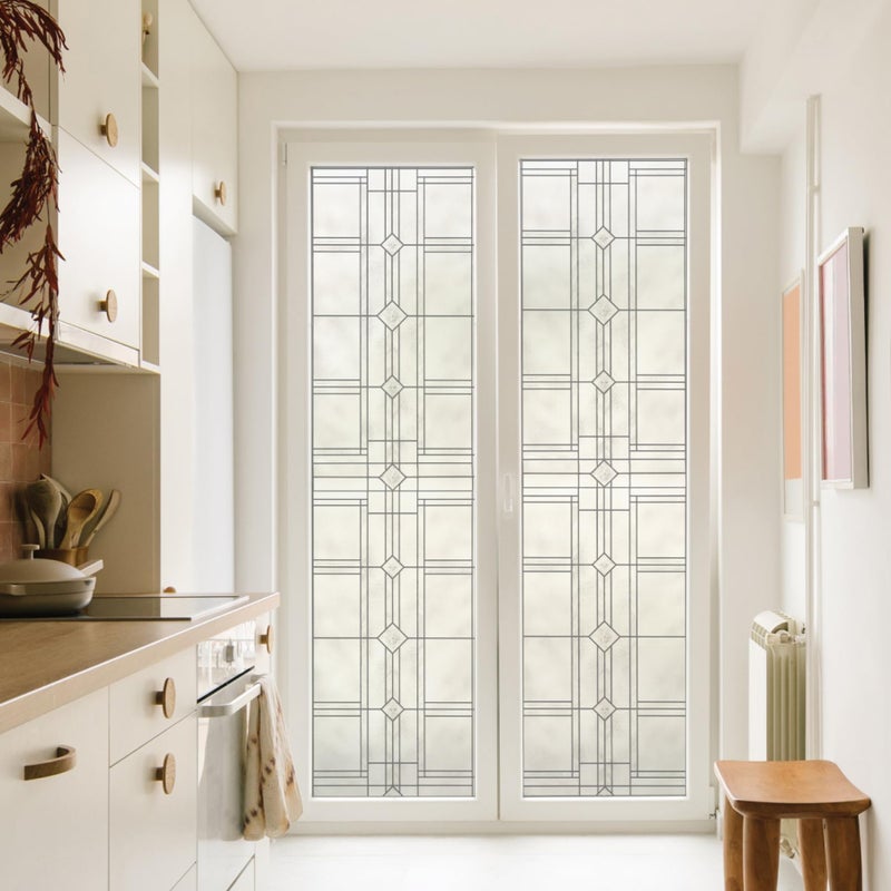 Artscape Geneva 24 x 36 Inch Window Film, Made in USA â€“ Provides Privacy, Non-Adhesive, Textured Leaded Glass Pattern, UV Protection, Easy to Apply and Removable - Image 1