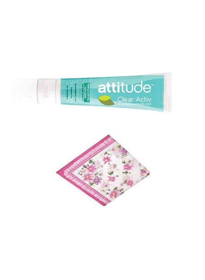 نوتري لايت غسول الوجه "أتيتيود كلير أكتيف" (Attitude Clear Activ) من "أمواي" (Amway) للتحكم في البثور - 100 مل، مع منديل قطني بنقشة زهرية (تشكيلة متنوعة). - Image 2