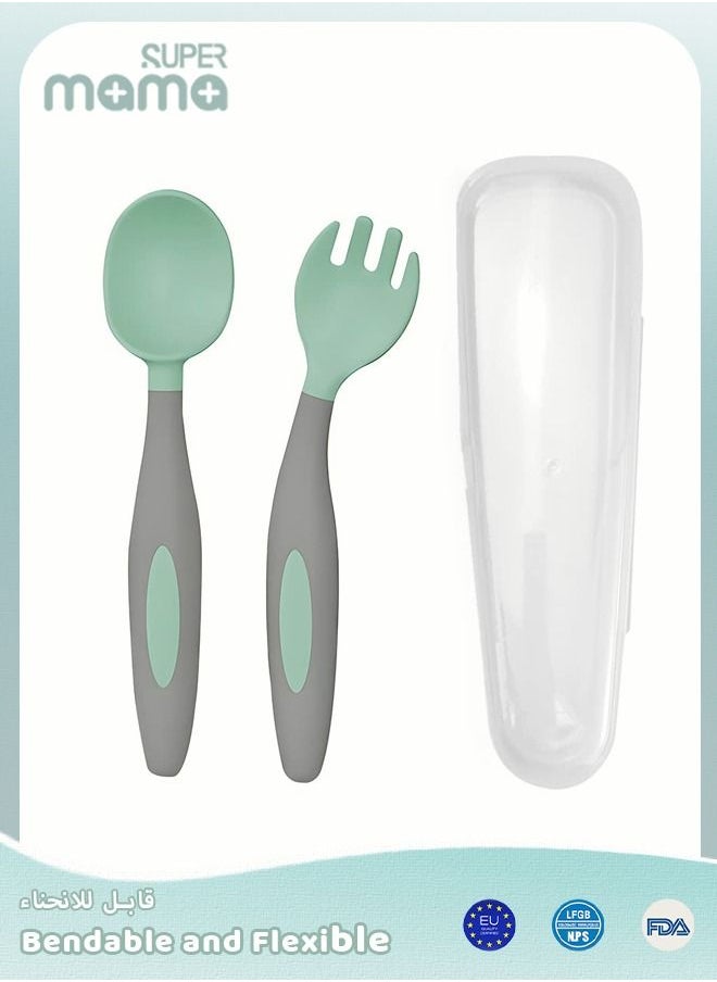 SUPERMAMA 2 PCS Baby Silicone Training Spoons for Babies and Toddlers First Stage Infant Durable Weaning Feeding Utensils  - Image 1