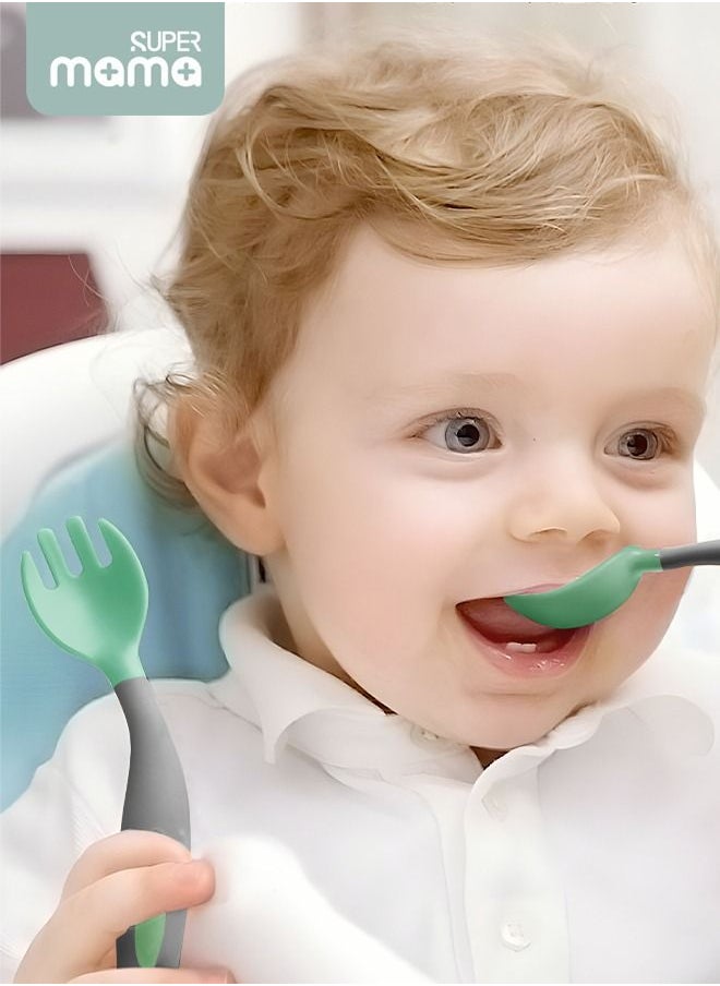 SUPERMAMA 2 PCS Baby Silicone Training Spoons for Babies and Toddlers First Stage Infant Durable Weaning Feeding Utensils  - Image 2