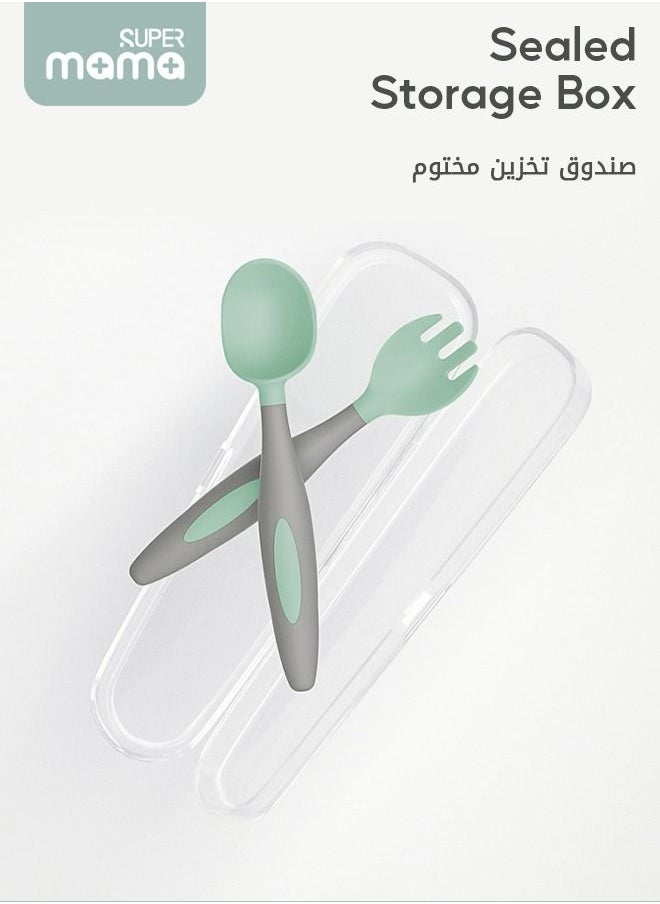 سوبر ماما - 2 قطعة من ملاعق الأطفال المصنوعة من السيليكون لتدريب الأطفال والرضع في المرحلة الأولى من ملاعق الرضع المتينة وملاعق الفطام والتغذية المقاومة للحرارة وملعقة تقديم الأطفال - Image 1
