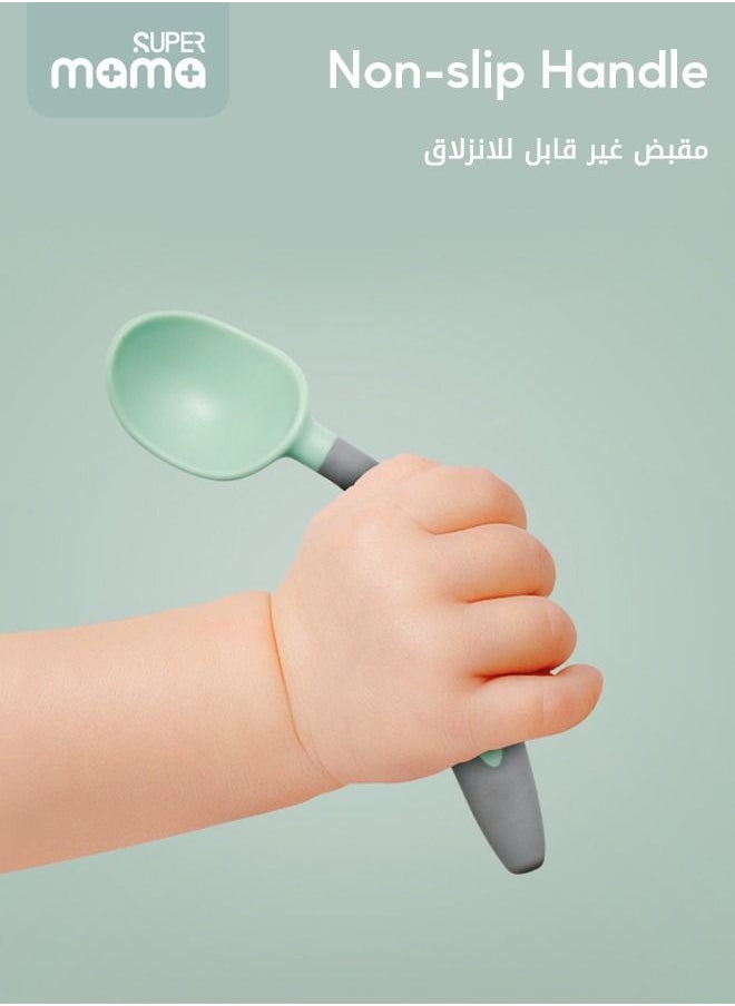 سوبر ماما - 2 قطعة من ملاعق الأطفال المصنوعة من السيليكون لتدريب الأطفال والرضع في المرحلة الأولى من ملاعق الرضع المتينة وملاعق الفطام والتغذية المقاومة للحرارة وملعقة تقديم الأطفال - Image 1