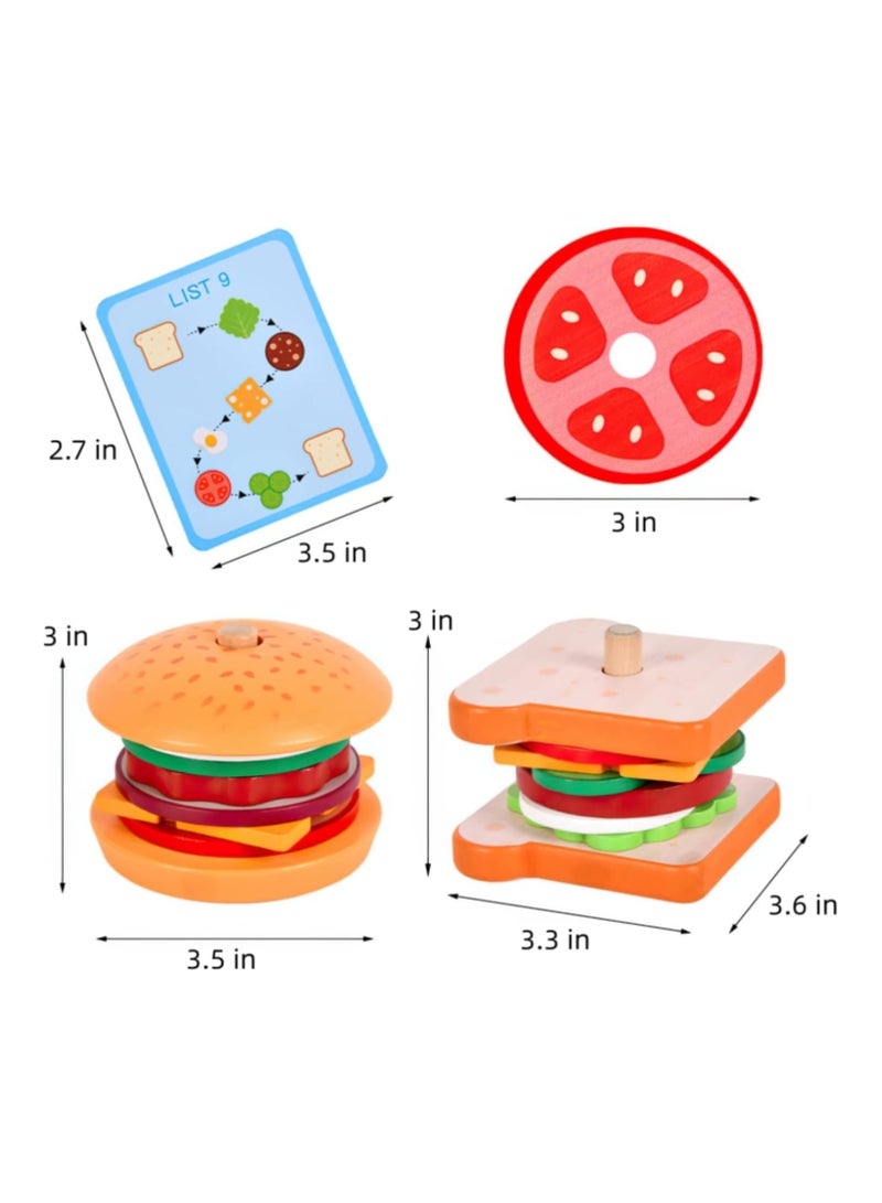 Wooden Sandwich Stacking Toy for Kids, Pretend Food Toy for Toddlers, Montessori Toys for 3 Year Olds, Preschool Educational Toys for Developing Fine Motor Skills (Sandwich) - Image 2