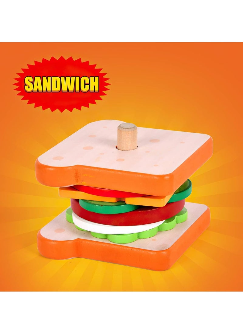Wooden Sandwich Stacking Toy for Kids, Pretend Food Toy for Toddlers, Montessori Toys for 3 Year Olds, Preschool Educational Toys for Developing Fine Motor Skills (Sandwich) - Image 3