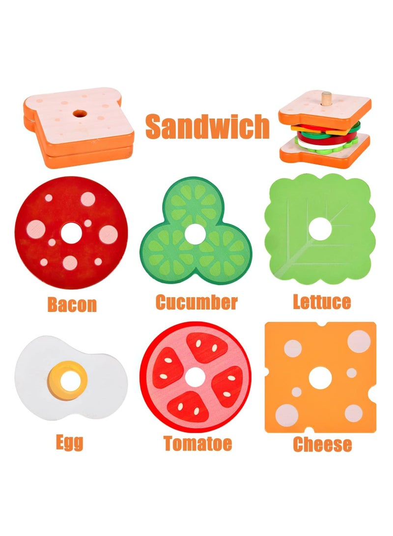 Wooden Sandwich Stacking Toy for Kids, Pretend Food Toy for Toddlers, Montessori Toys for 3 Year Olds, Preschool Educational Toys for Developing Fine Motor Skills (Sandwich) - Image 4