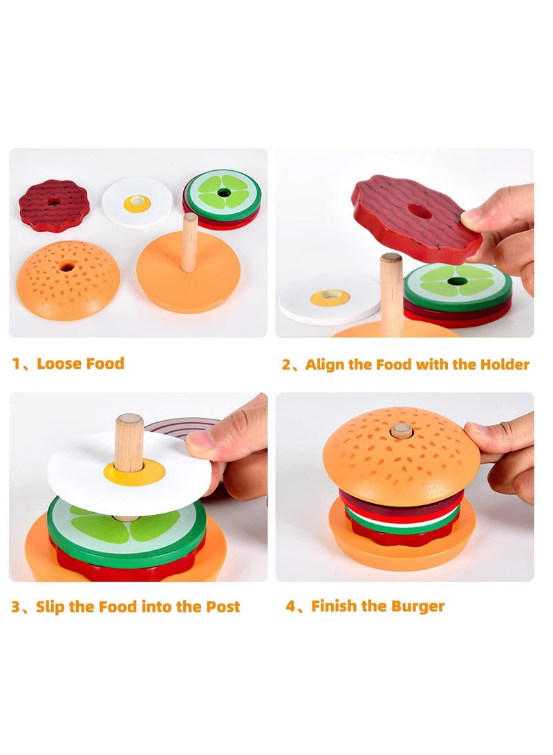 Wooden Sandwich Stacking Toy for Kids, Pretend Food Toy for Toddlers, Montessori Toys for 3 Year Olds, Preschool Educational Toys for Developing Fine Motor Skills (Sandwich) - Image 5