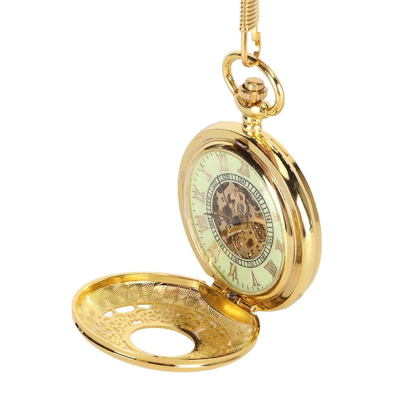 klarako Mechanical Pocket Watch, Hand Luminous Pocketwatch Vintage Skeleton Steampunck Pocket Watch with Chain - Image 3