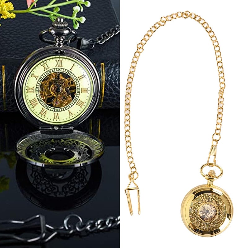 klarako Mechanical Pocket Watch, Hand Luminous Pocketwatch Vintage Skeleton Steampunck Pocket Watch with Chain - Image 5