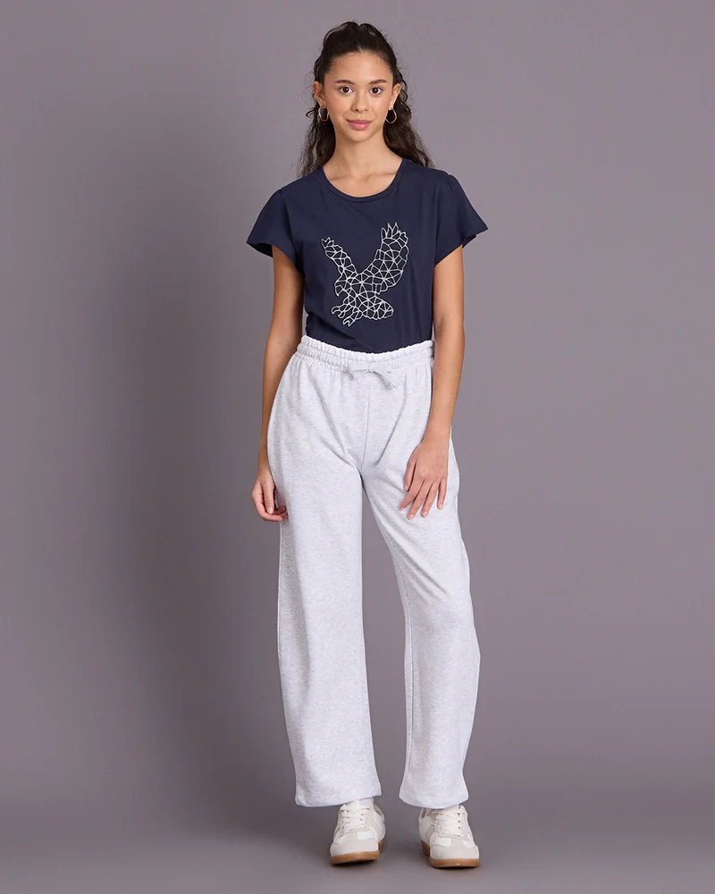 REDTAG Senior Girls Navy Printed T-Shirt