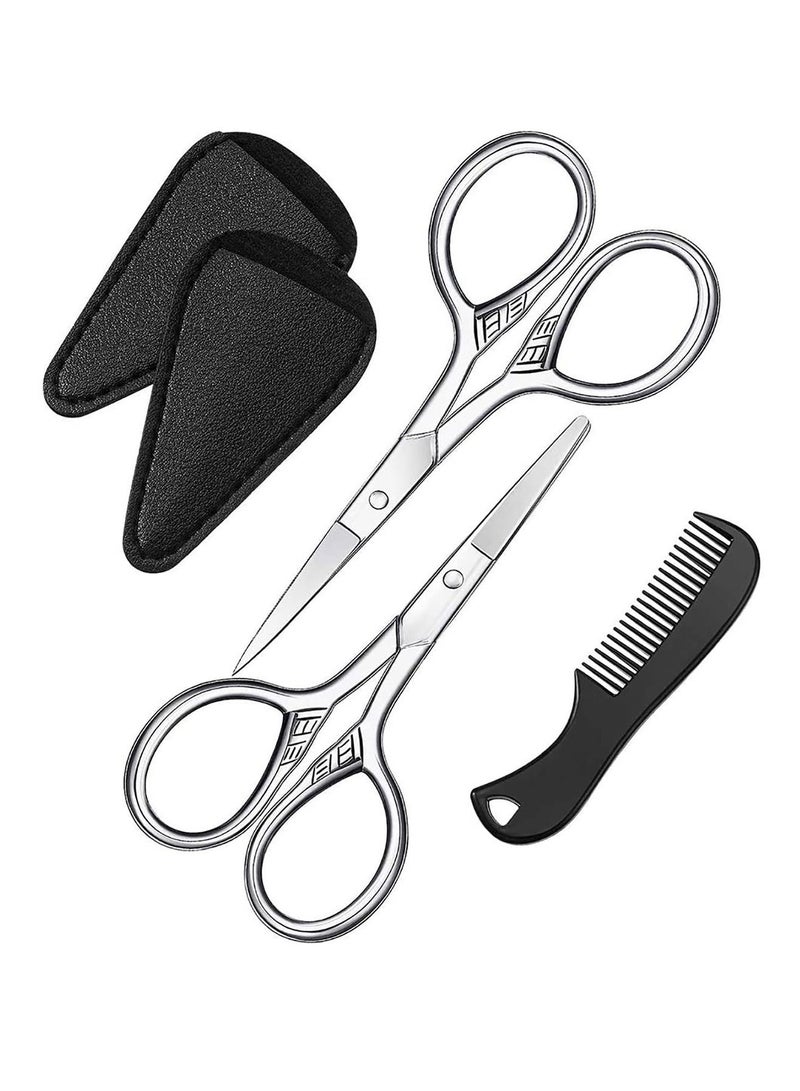 KASTWAVE Beard Trimming Scissors Set, Grooming Scissors for Men and Mustache Beard Comb Beard Grooming Trim Scissor Kit with Storage Bag - Image 1