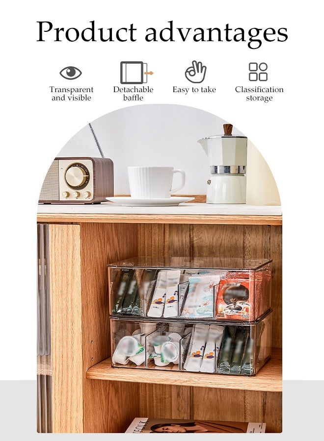 DUNISO 2 Pcs Tea Bag Organizer,Clear Plastic Tea Storage Box with Lid,Stackable Tea Bag Holder,Durable and Detachable,for Cabinet Pantry Counter Countertop,8 Compartments,27.3*19.5*9.5cm - Image 4