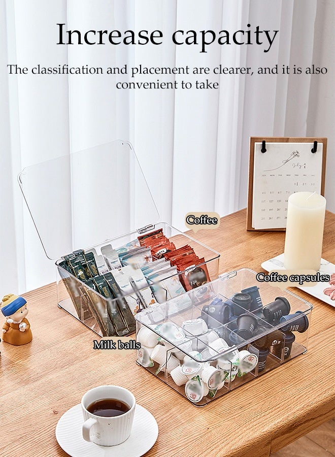 DUNISO 2 Pcs Tea Bag Organizer,Clear Plastic Tea Storage Box with Lid,Stackable Tea Bag Holder,Durable and Detachable,for Cabinet Pantry Counter Countertop,8 Compartments,27.3*19.5*9.5cm - Image 5