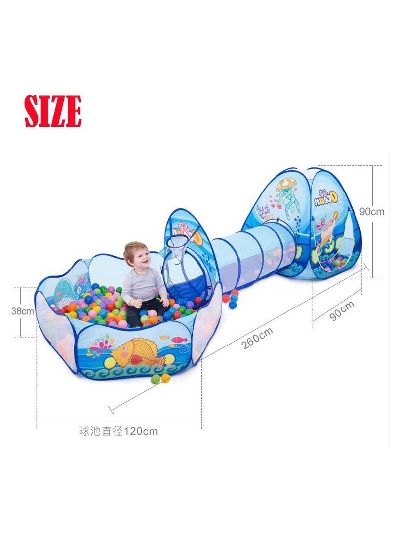 LIXADA 3-In-1 Pop Up Foldable Portable Indoor Outdoor Play Tent House With Tunnel And Ball Pool For Children (Blue) （Balls are not included) - Image 2