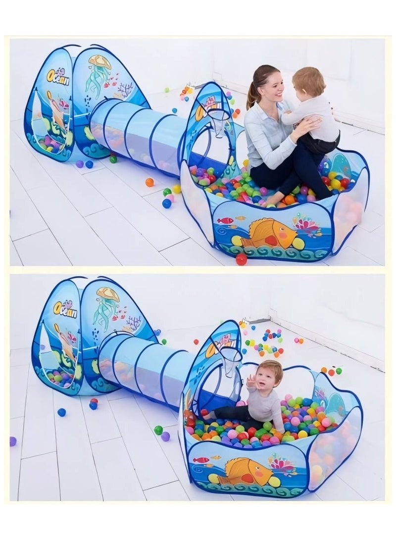 LIXADA 3-In-1 Pop Up Foldable Portable Indoor Outdoor Play Tent House With Tunnel And Ball Pool For Children (Blue) （Balls are not included) - Image 4