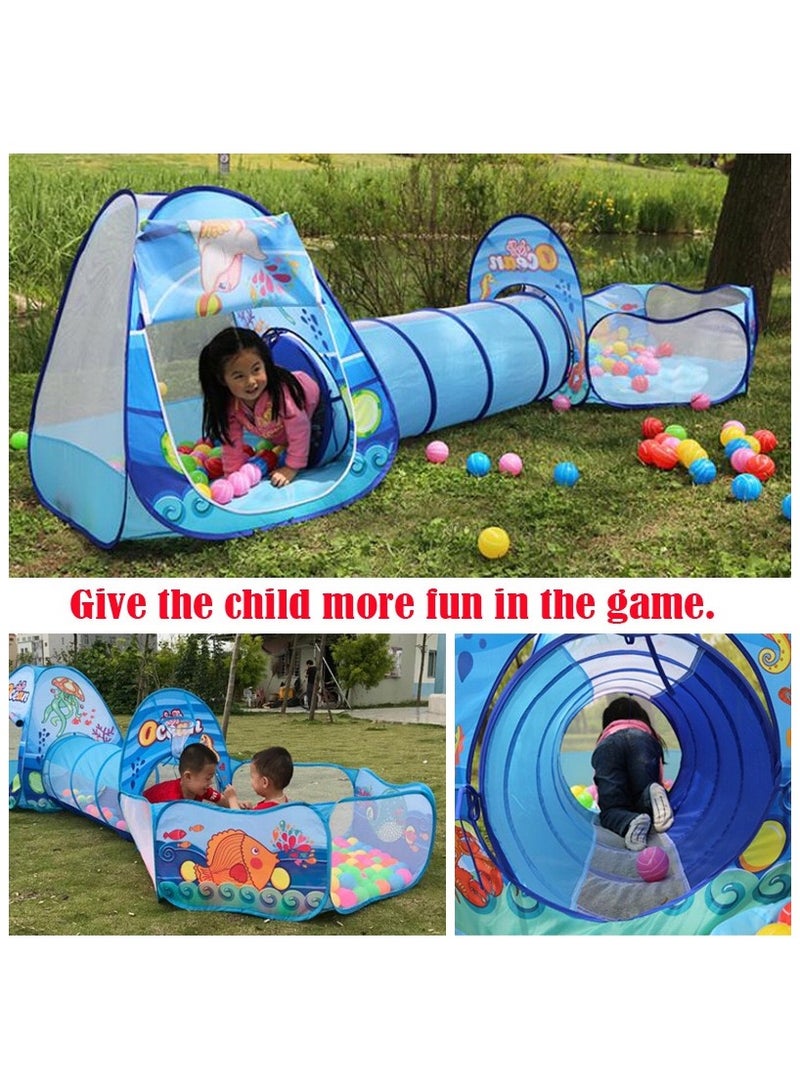 LIXADA 3-In-1 Pop Up Foldable Portable Indoor Outdoor Play Tent House With Tunnel And Ball Pool For Children (Blue) （Balls are not included) - Image 5