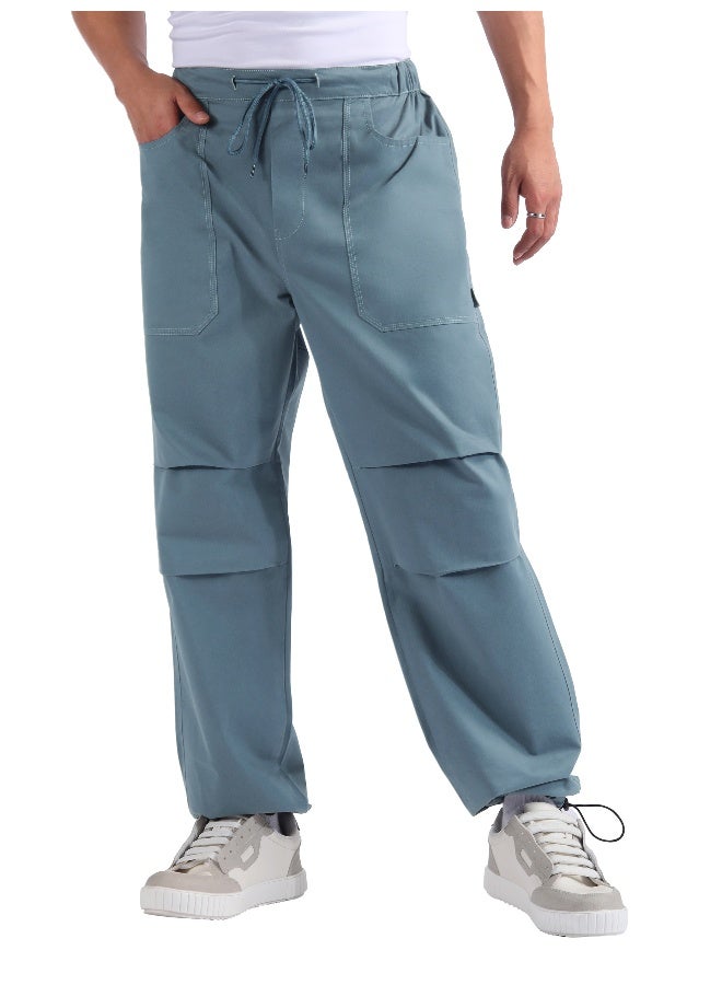 Beyoung Smoky Blue Double Pleated Cargo Joggers  - Image 3