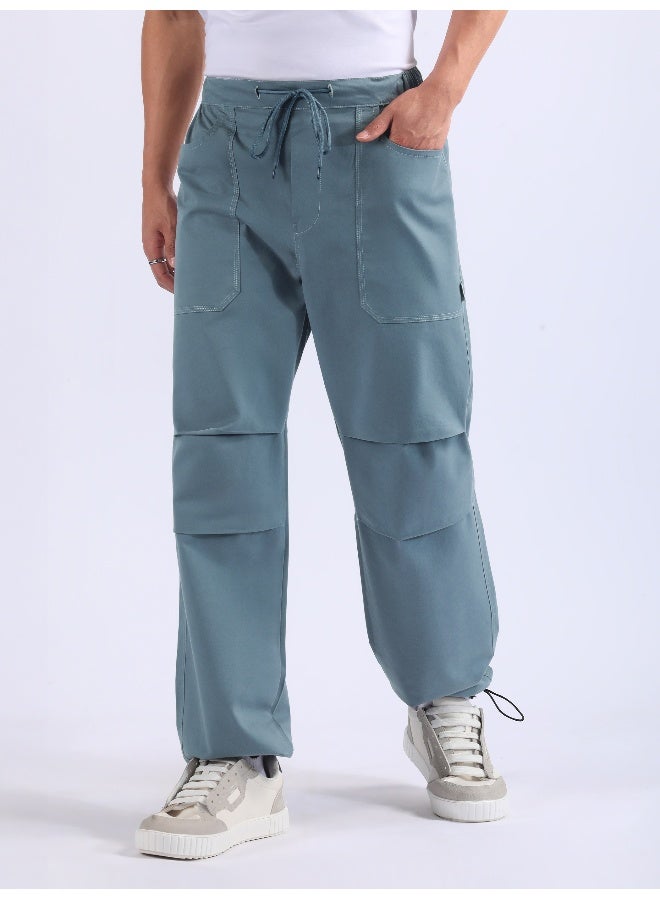 Beyoung Smoky Blue Double Pleated Cargo Joggers  - Image 2