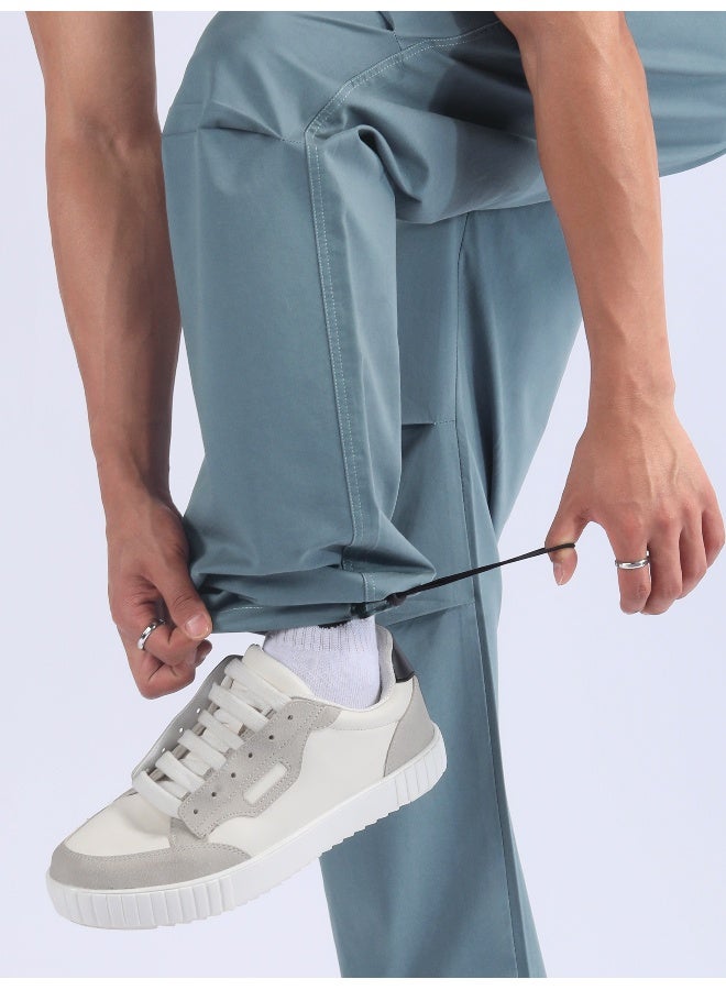 Beyoung Smoky Blue Double Pleated Cargo Joggers  - Image 4