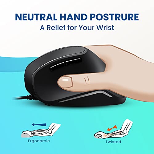 Perixx PERIMICE-515II Wired Ergonomic Vertical Mouse - 1000/1600 DPI - Right Handed Natural Ergonomic Vertical Design - Image 2
