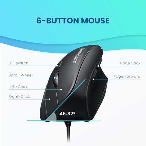Perixx PERIMICE-515II Wired Ergonomic Vertical Mouse - 1000/1600 DPI - Right Handed Natural Ergonomic Vertical Design - Image 4
