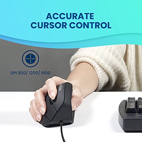 Perixx PERIMICE-515II Wired Ergonomic Vertical Mouse - 1000/1600 DPI - Right Handed Natural Ergonomic Vertical Design - Image 3