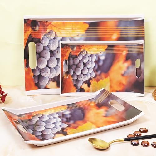 UPC Tray Set for Serving/Serving Tray Set of 3/ Premium Printed Tray for Serving/Multi-Use Nashta Plate (Small, Medium & Large) - Image 1