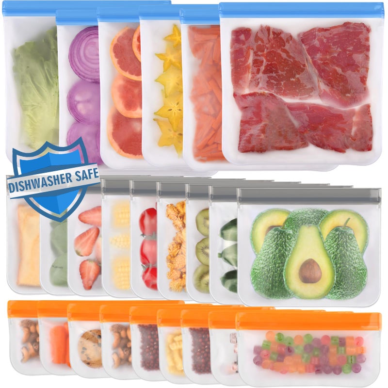 Lerine 24 Pack Dishwasher Safe Reusable Bags Silicone, Extra Thick Leakproof Reusable Freezer Bags, BPA Free Food Storage Bags for Lunch Meat Veggies (6 Gallon 9 Snack 9 Sandwich Bags) - Image 1