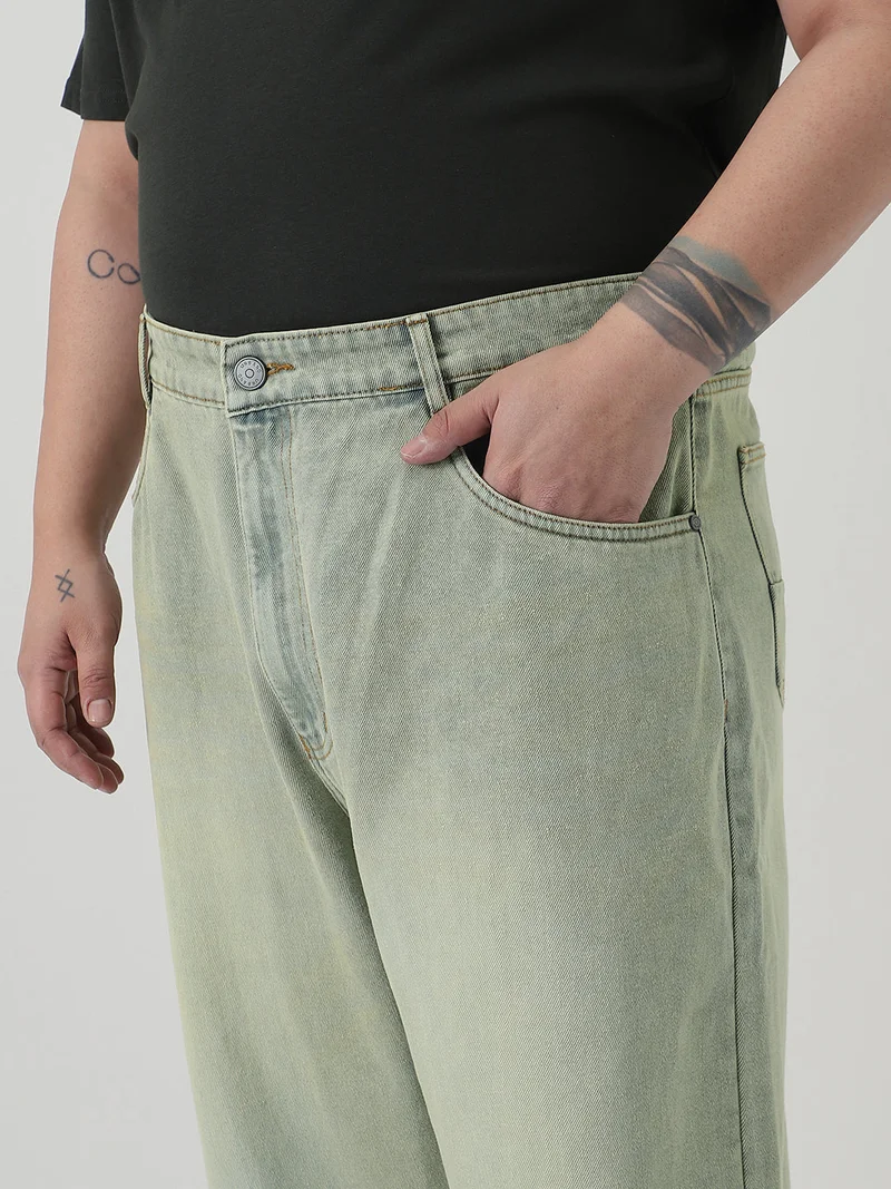 Urbano Fashion  Urbano Plus Men's Ice Grey Loose Baggy Fit Heavy Washed Jeans Non-Stretchable  | Best Price UAE