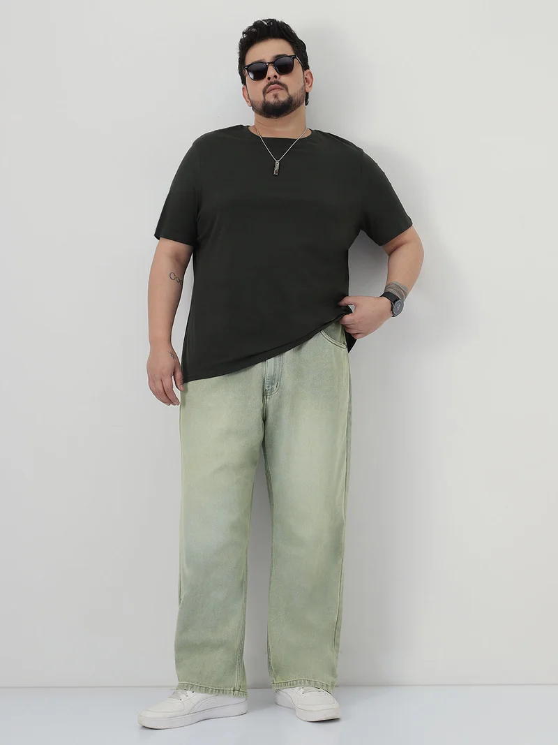 Urbano Fashion  Urbano Plus Men's Ice Grey Loose Baggy Fit Heavy Washed Jeans Non-Stretchable  | Best Price UAE