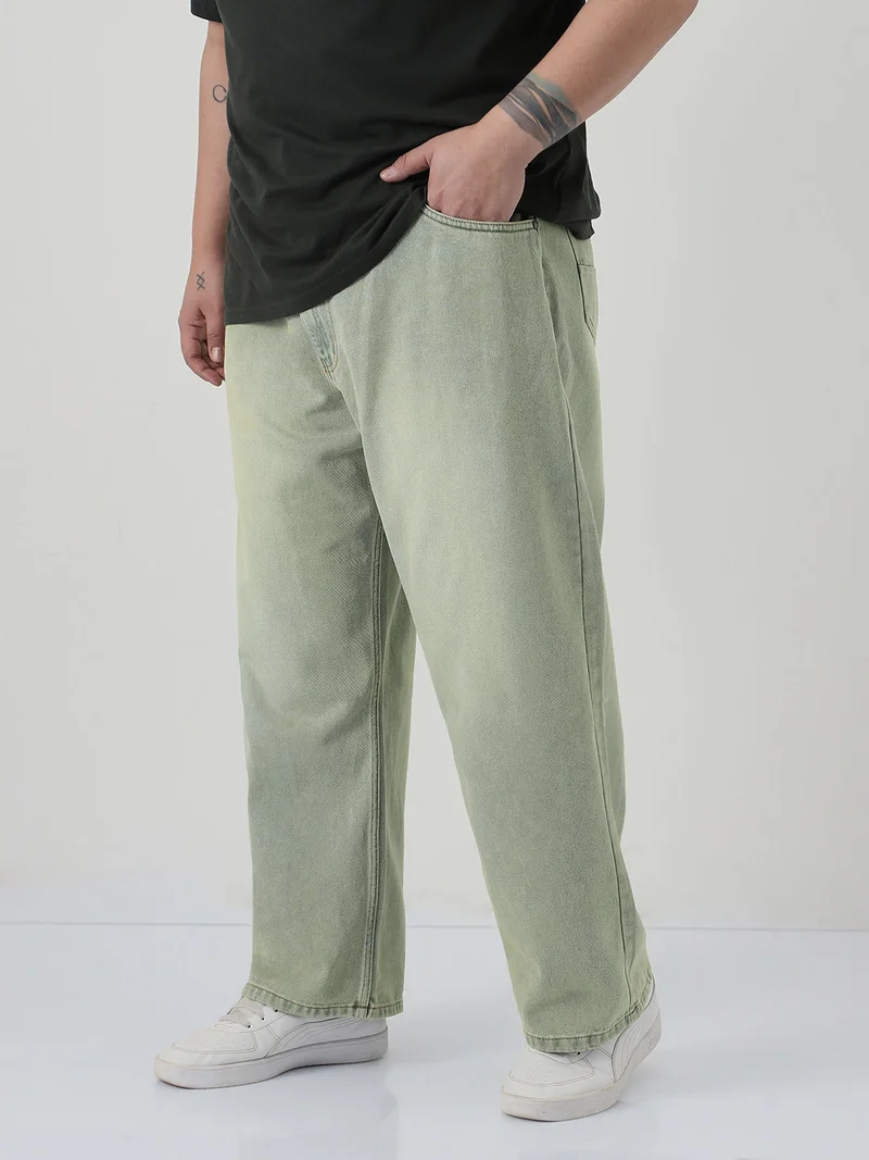 Urbano Fashion  Urbano Plus Men's Ice Grey Loose Baggy Fit Heavy Washed Jeans Non-Stretchable  | Best Price UAE