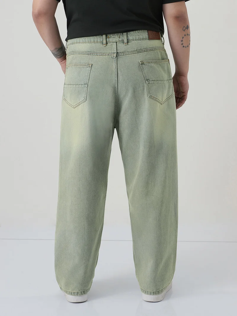 Urbano Fashion  Urbano Plus Men's Ice Grey Loose Baggy Fit Heavy Washed Jeans Non-Stretchable  | Best Price UAE