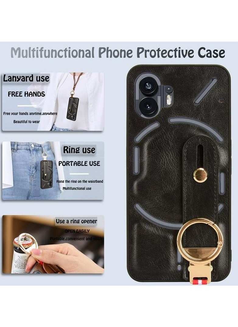 Generic - Nothing Phone 2 Case with Ring Holder & Hand Straps, Scratch-Resistant Skin-Friendly Leather Protective Cover Case for Nothing Phone 2 2023 - Image 1