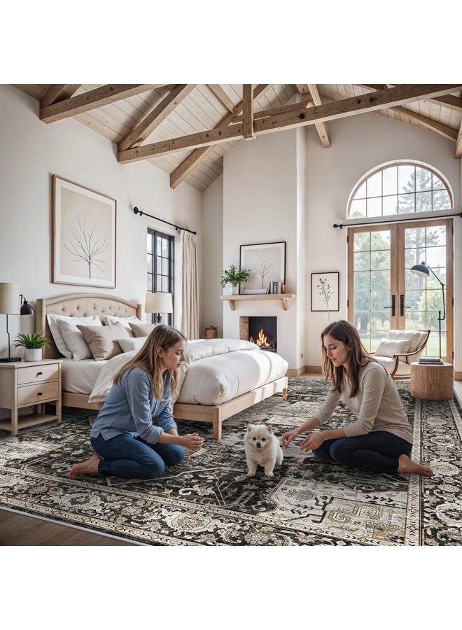 RUUGME Living Room 12x15 Area Rug - Large Washable Area Rugs with Non Slip Backing Stain Resistant Carpet Indoor Soft Carpets Distressed Decoration Mat for Bedroom Dining Room 12x15 Black - Image 2
