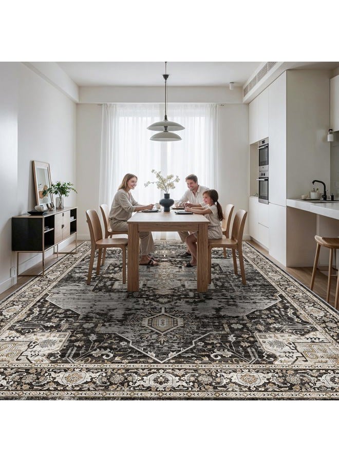 RUUGME Living Room 12x15 Area Rug - Large Washable Area Rugs with Non Slip Backing Stain Resistant Carpet Indoor Soft Carpets Distressed Decoration Mat for Bedroom Dining Room 12x15 Black - Image 3