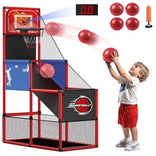 M SANMERSEN Kids Basketball Hoop Arcade Game Set with 4 Balls Electronic Scoreboard and LED Light Indoor and Outdoor Play BirthdayHalloween for 38 Year Old Boy and Girl - Image 1