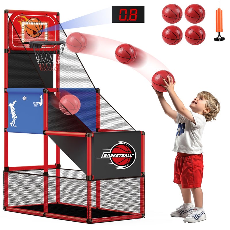M SANMERSEN Kids Basketball Hoop Arcade Game Set with 4 Balls Electronic Scoreboard and LED Light Indoor and Outdoor Play BirthdayHalloween for 38 Year Old Boy and Girl - Image 3