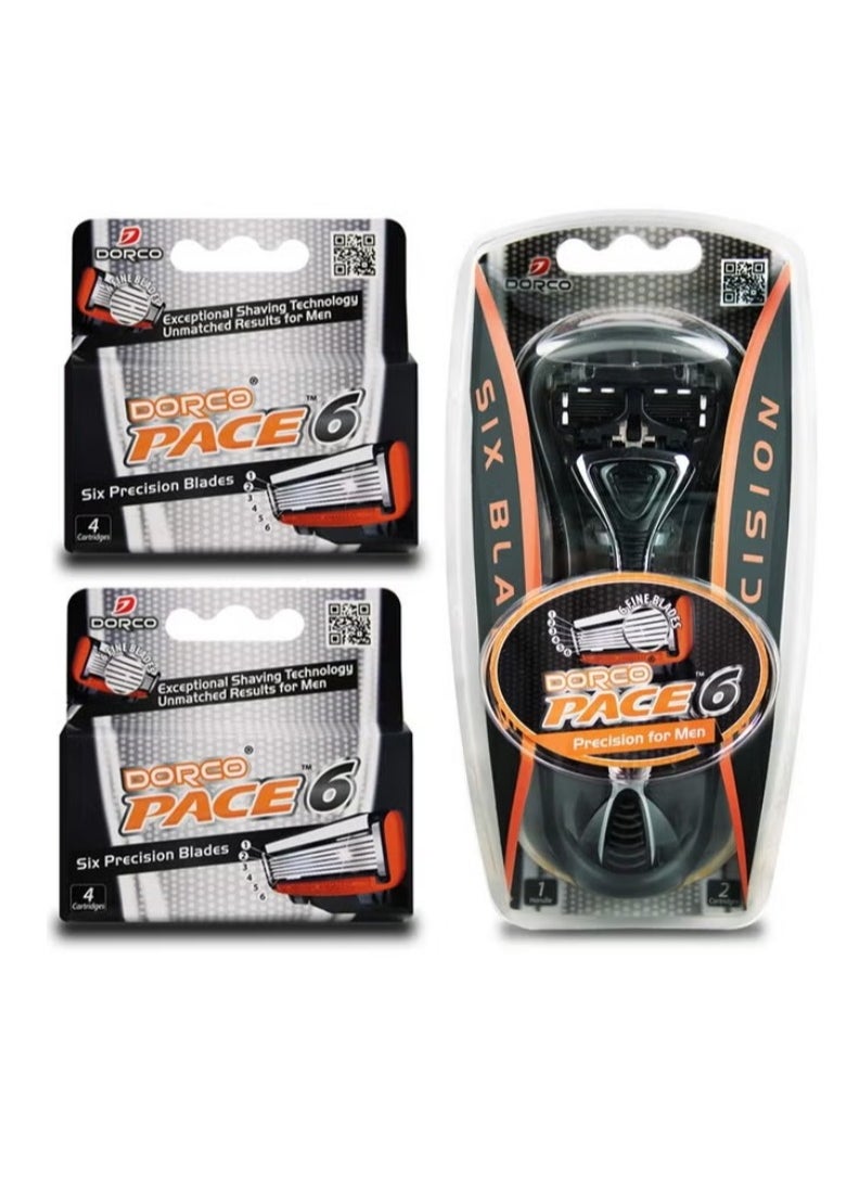 DORCO Pace 6 Six Blade Razor Blade System Value Pack (10 Pack + 1 Handle) 