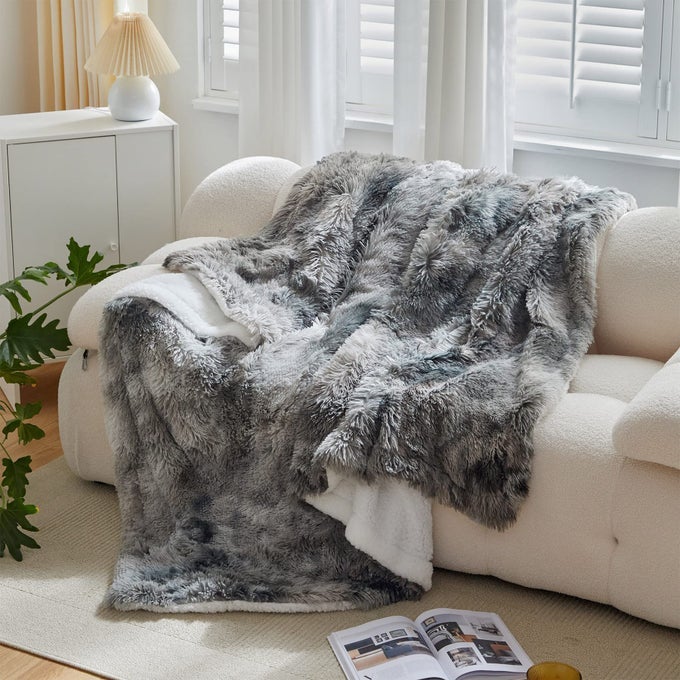 FLUFFY SHERPA FLEECE BLANKET GRAY FAUX FUR BED THROW SUPER SOFT WARM LARGE BLANKET FOR BED SOFA CAR 130X160CM