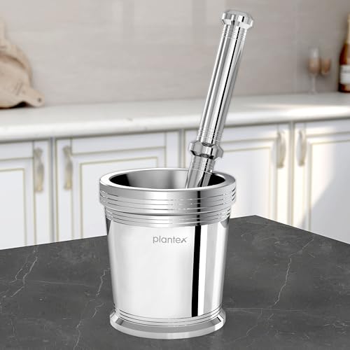 Plantex Heavy Stainless Steel Mortar & Pestle Set/Spice Mixer/Khalbatta/Khal/Okli Musal for Kitchen - Size 4(Dia: 8.7, H: 9 cm) - Image 1