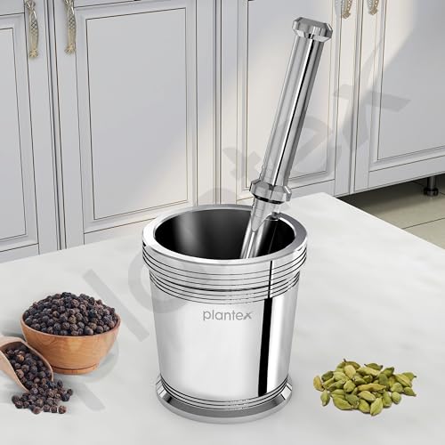 Plantex Heavy Stainless Steel Mortar & Pestle Set/Spice Mixer/Khalbatta/Khal/Okli Musal for Kitchen - Size 4(Dia: 8.7, H: 9 cm) - Image 3