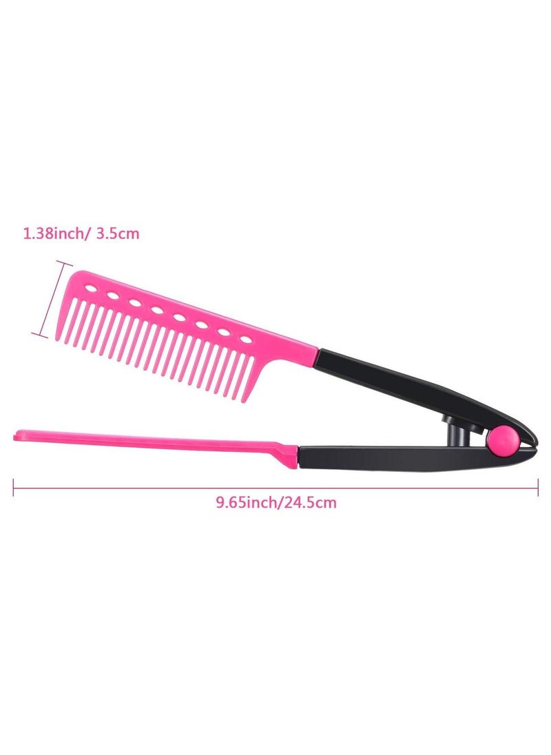 Generic - 2-Piece Folding V Comb Hair Straightener Hairdressing Salon Straightening Brush Pink/Black - Image 1
