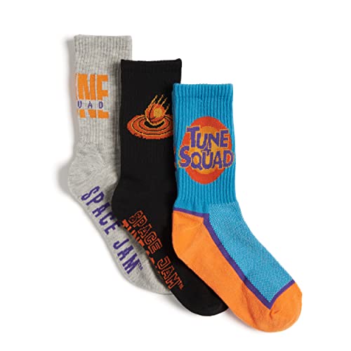 SPACE JAM boys Space Jam 3 Pack Crew Casual Sock, Blue Aqua Multi, 9 11 US - Image 1