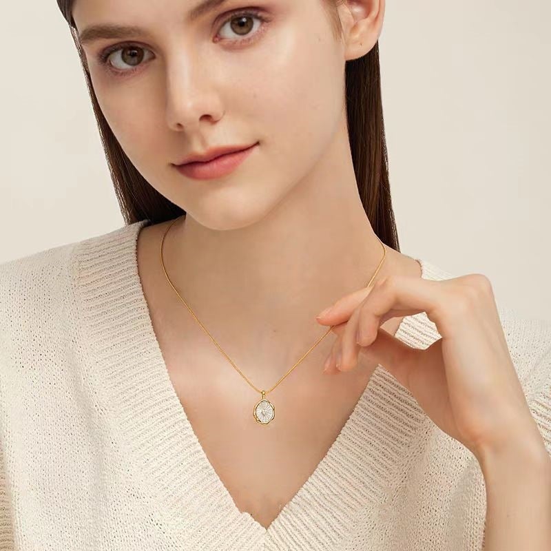Natural Mother-of-Pearl Pendant Necklace 18K Gold Plated - Image 3