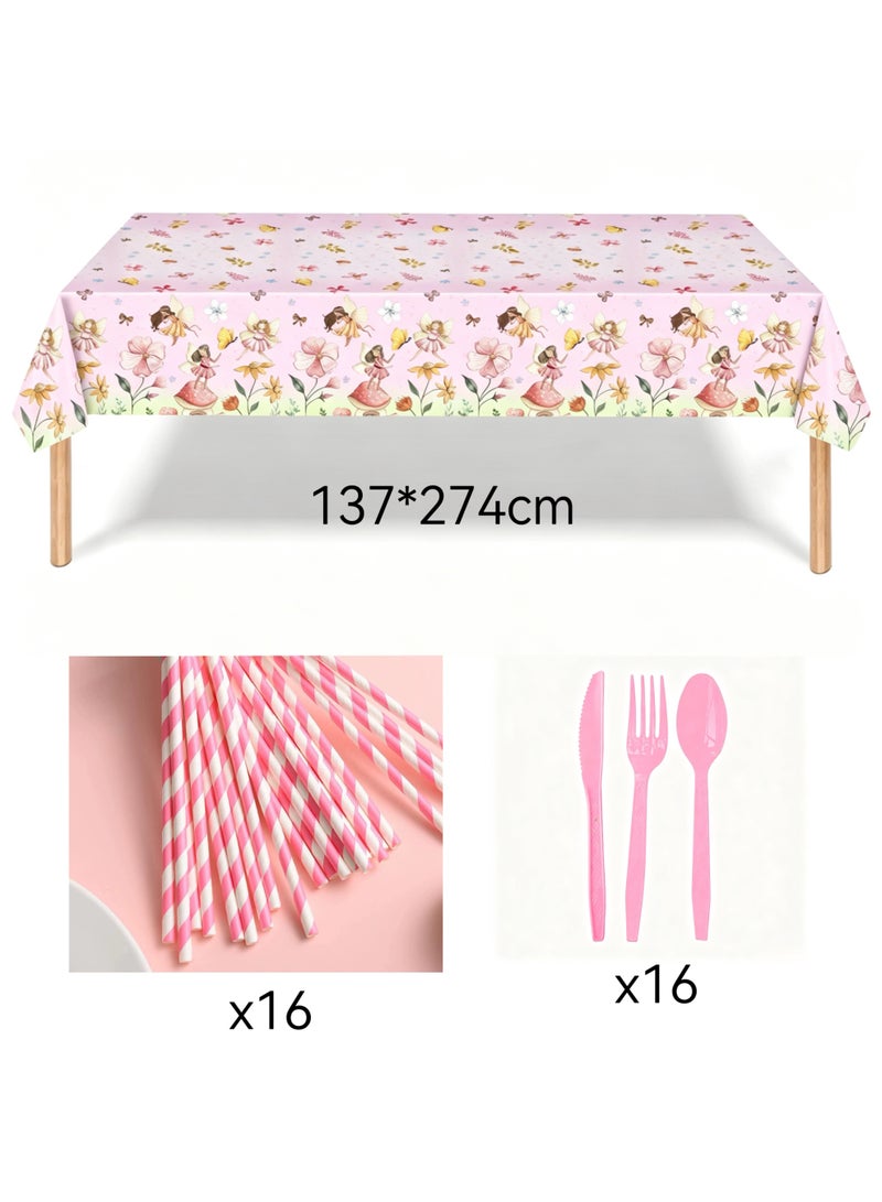 133 PCS Fairy Party Decorations Tableware - Fairy Birthday Party Supplies, Plate, Cup, Napkin, Tablecloth, Cutlery, Flower Fairies Enchanted Forest Garden Birthday & Baby Shower Decorations | Serve 16 - Image 3