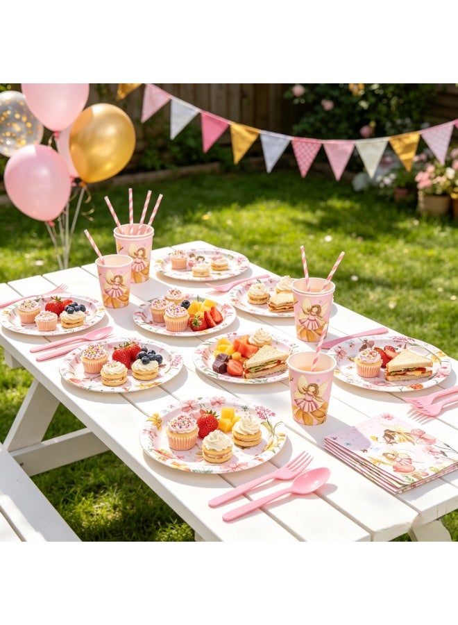 133 PCS Fairy Party Decorations Tableware - Fairy Birthday Party Supplies, Plate, Cup, Napkin, Tablecloth, Cutlery, Flower Fairies Enchanted Forest Garden Birthday & Baby Shower Decorations | Serve 16 - Image 5