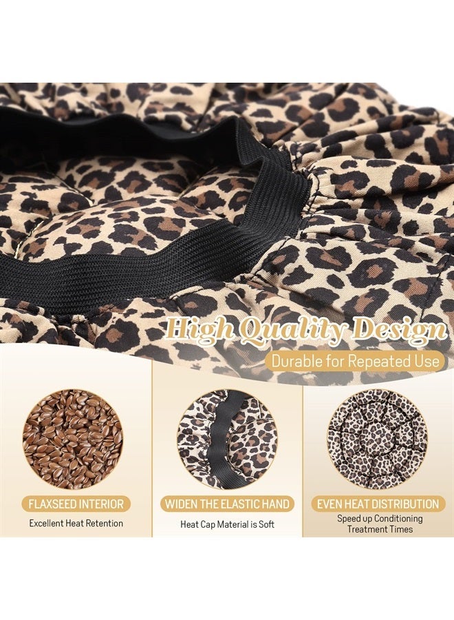 Boloye Flaxseed Deep Conditioning Heat Cap - Boloye Cordless 100% Safe Microwave Hot Cap for Natural Curly Textured Hair Care, Drying, Styling, Curling, Universal size (10 PCS One-time shower cap) (Leopard) - Image 1