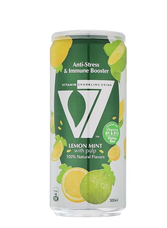 V7 vitamin sparkling drink 100% natural flavors - lemon mint 300ml * 3pcs 
