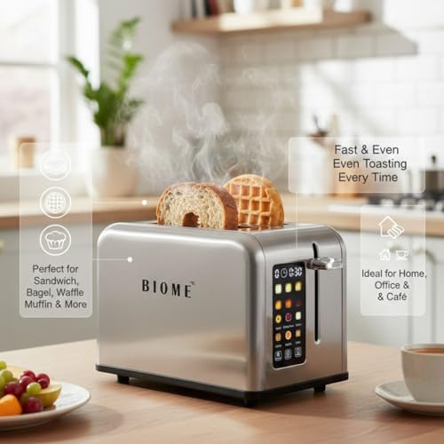 Bio Me BIOME SmartToast™ Digital Touchscreen 2-Slice Toaster | 6 Bread Types & 6 Browning Levels | Reheat & Defrost | Large Color Screen | Free Sandwich Maker & Bamboo Tong - Image 4