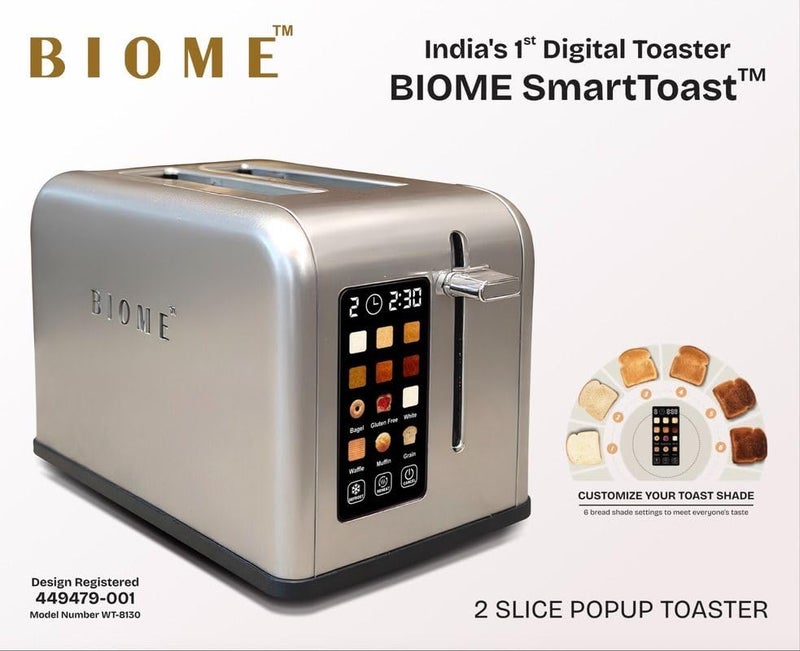 Bio Me BIOME SmartToast™ Digital Touchscreen 2-Slice Toaster | 6 Bread Types & 6 Browning Levels | Reheat & Defrost | Large Color Screen | Free Sandwich Maker & Bamboo Tong - Image 5