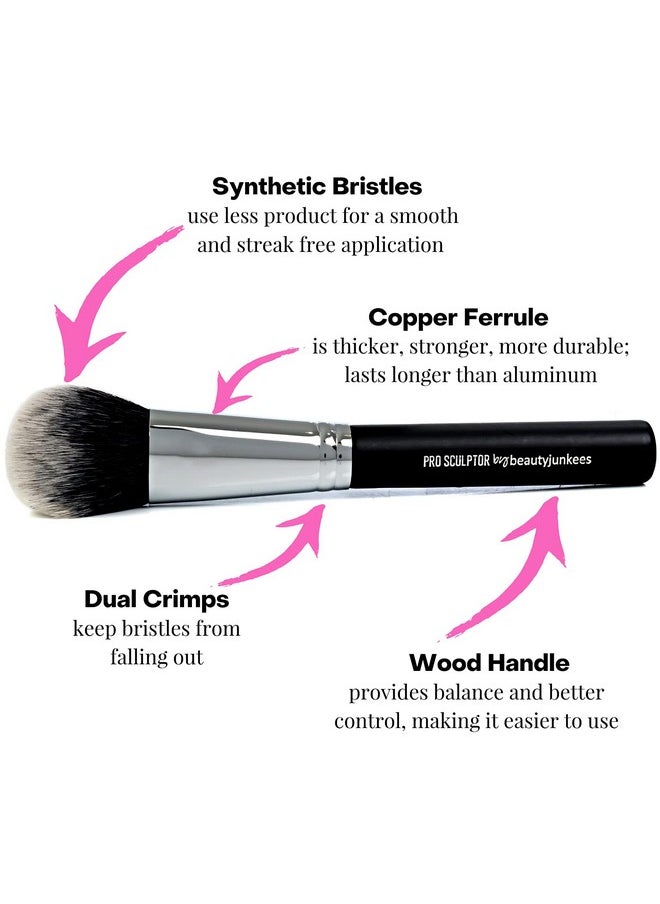 Beauty Junkees Contour Brush Bronzer Brushbeauty Junkees Pro Sculptor Angled Makeup Brush Cheek Hugging Soft Dome For Cheekbone Contouring Sculpting Blush Cream Powder Liquid; Synthetic Vegan  - Image 3